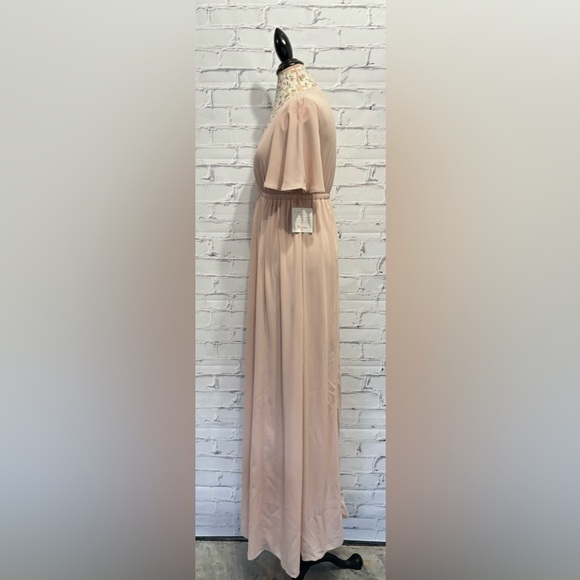 Show me your MUMU Emily Empire Maxi Dress in soft beige chiffon NWT Size Small - Picture 5 of 8